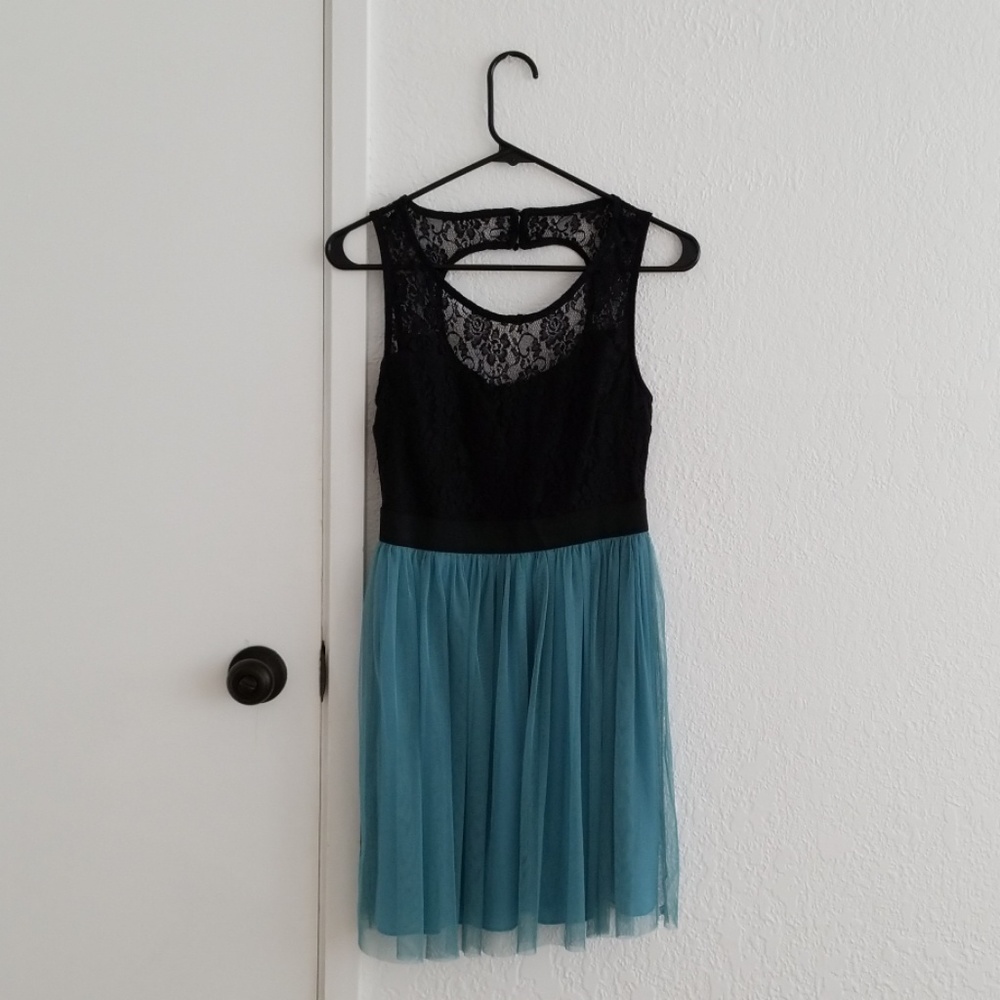 Black and teal party dress